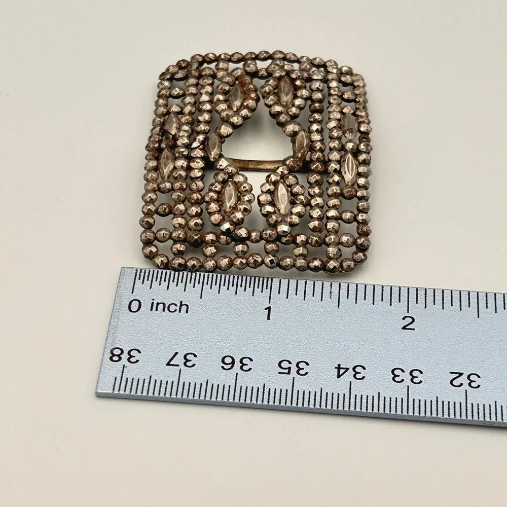 Antique M.G. France Cut Steel Belt Buckle Victorian Edwardian Openwork Silver
